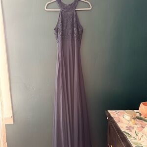 Elegant Navy Blue Lace Evening Gown